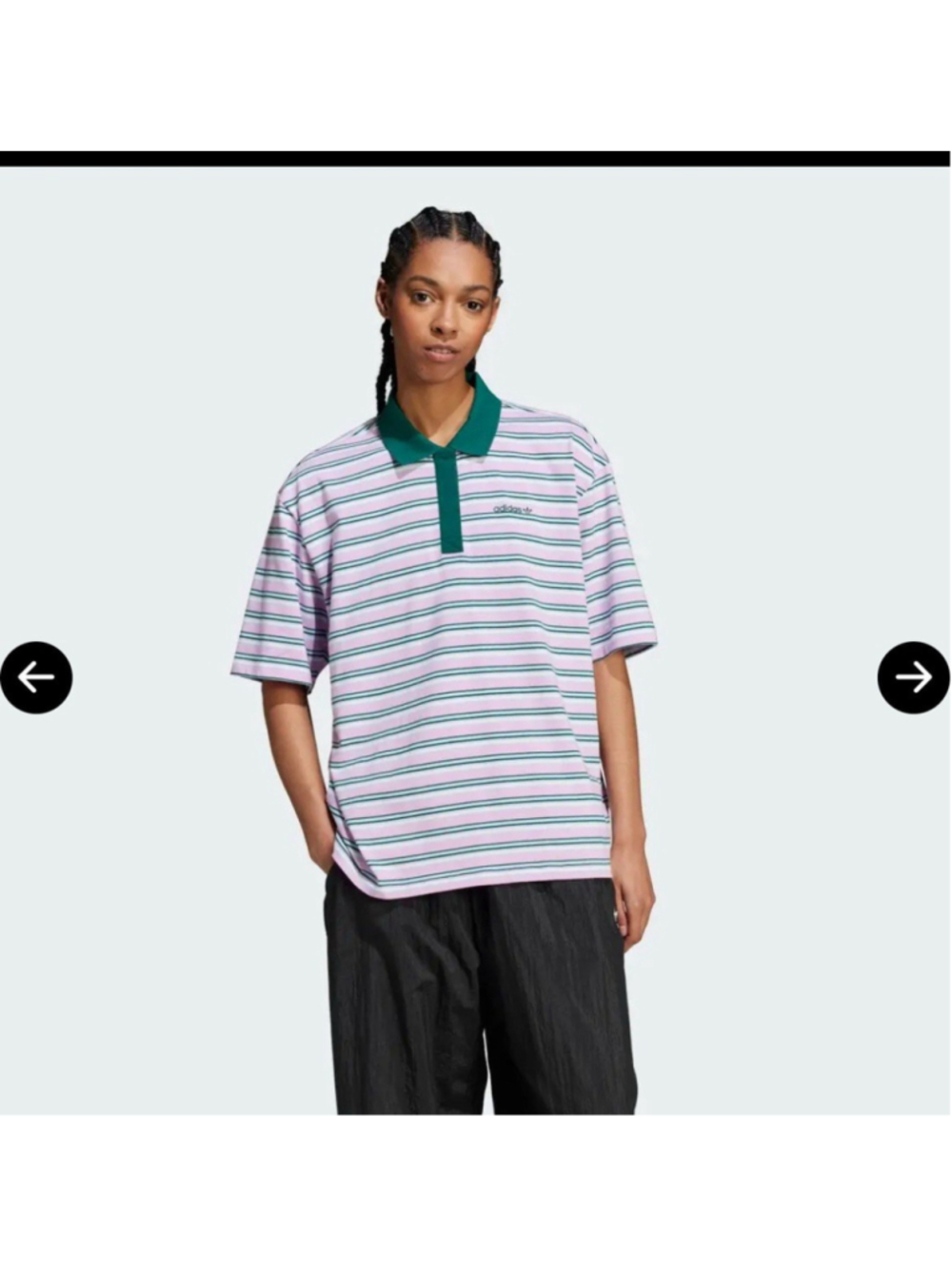 adidas Originals 80s Oversized Stripe Polo Shirt XS Bliss Lilac Pink Green